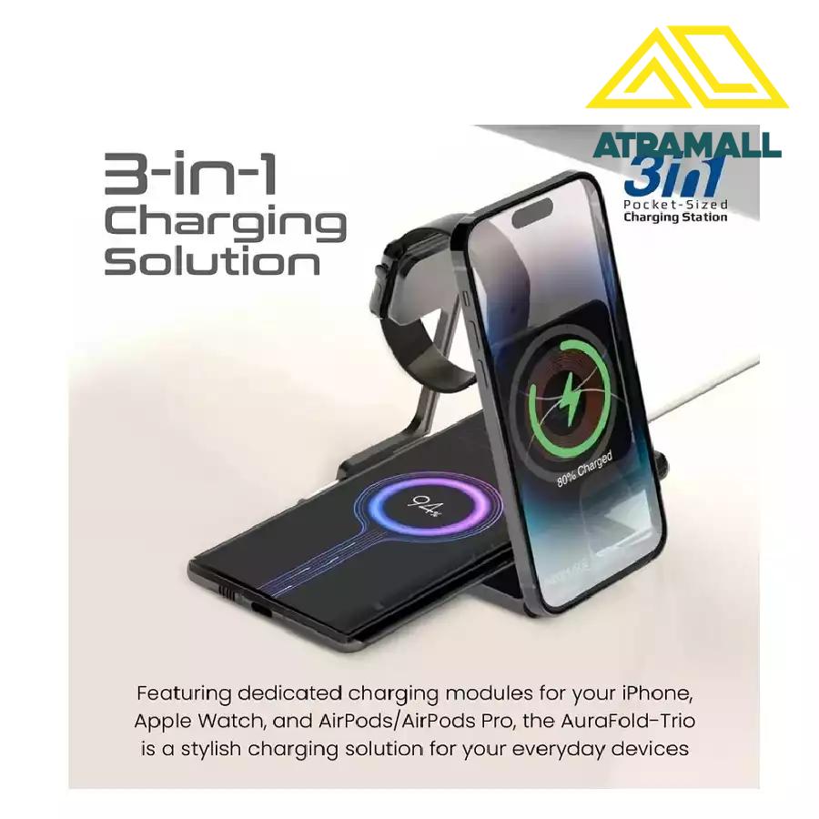 شارژر وایرلس 3 در 1 پرومیت مدل AURAFOLD-TRIO