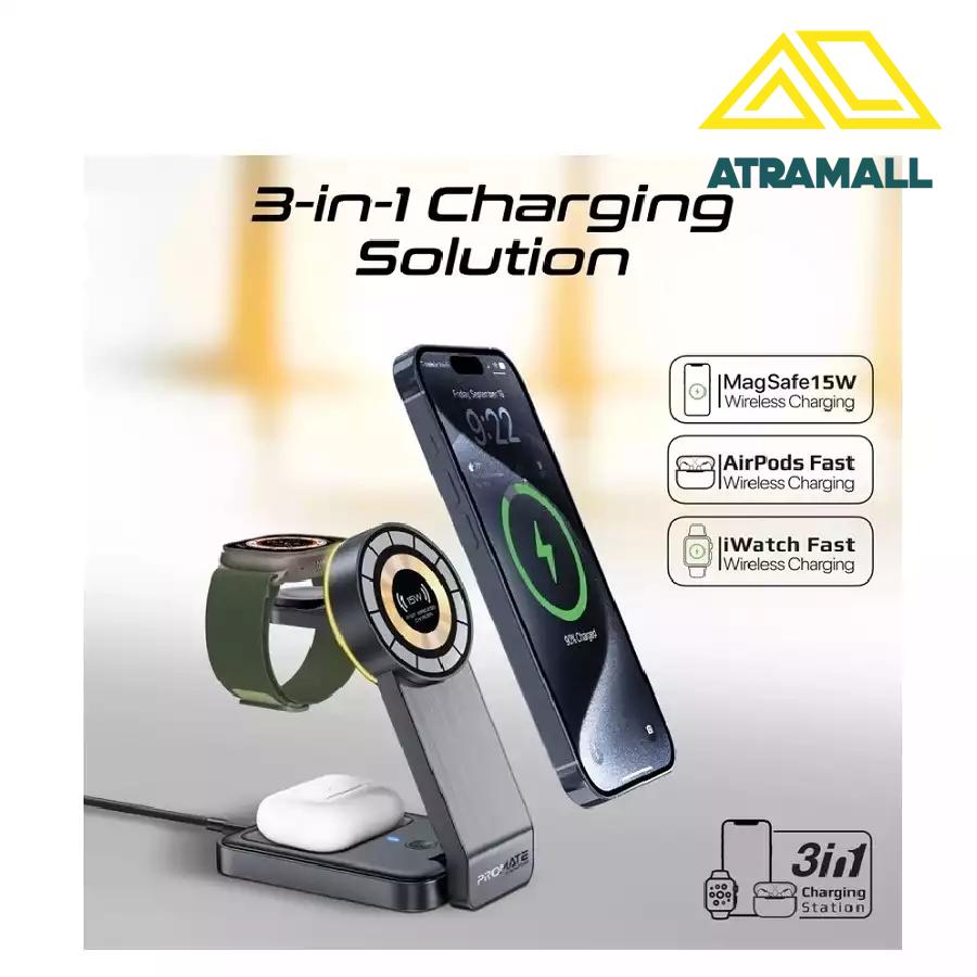 شارژر وایرلس 3 در 1 پرومیت مدل TRANSFOLD.BLACK