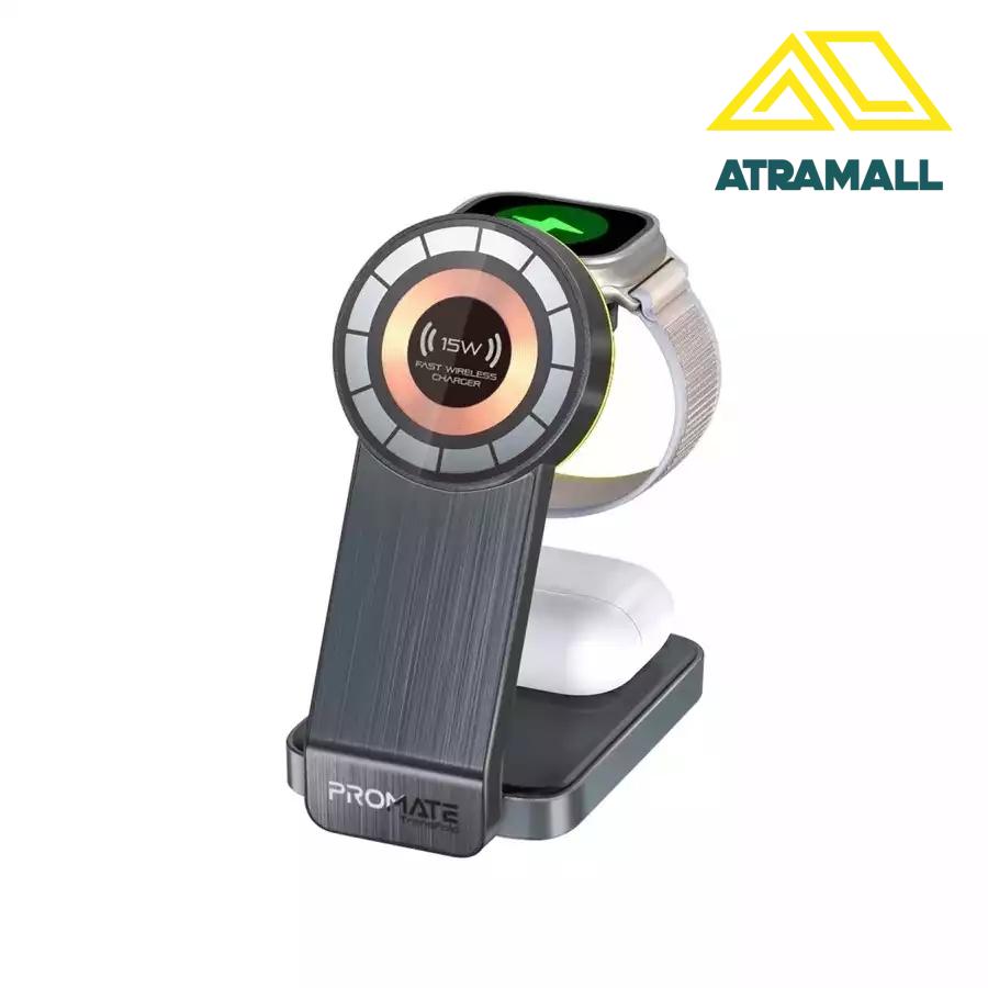 شارژر وایرلس 3 در 1 پرومیت مدل TRANSFOLD.BLACK