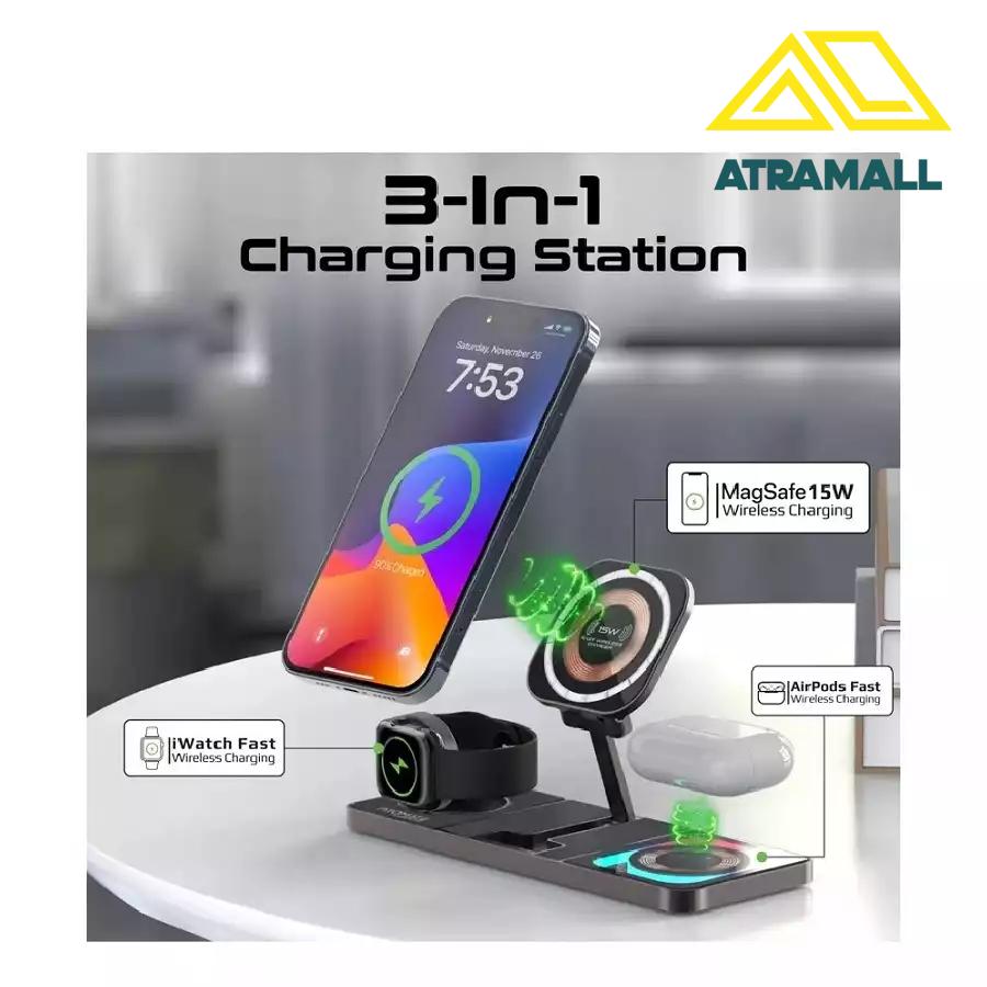 شارژر وایرلس 3 در 1 پرومیت مدل AURASLATE-TRIO